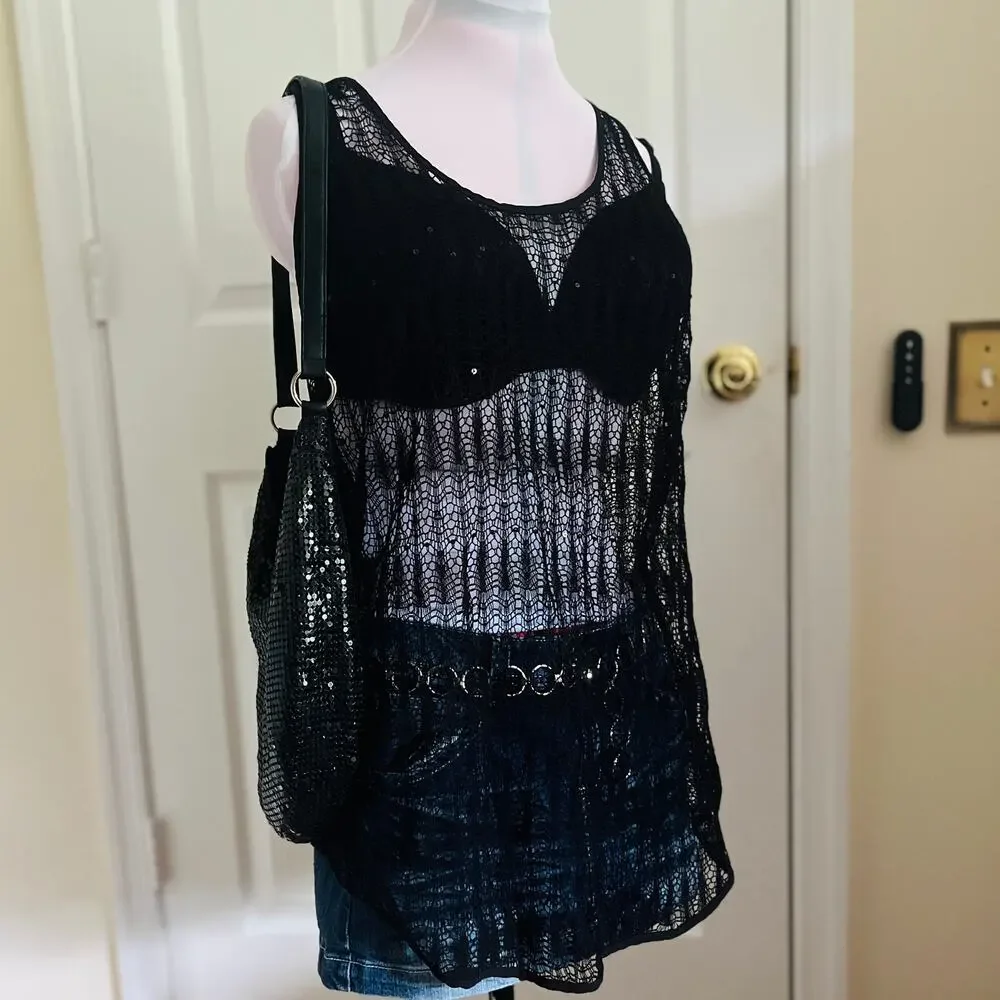 Victoria's Secret | Black Fishnet Racerback Swim Cover Top | M | 2010s